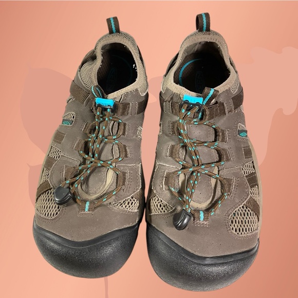 KEEN Waterproof Sport Shoe Women’s Size 9.5 Leather Brown/Turquoise #5133 - Picture 1 of 11